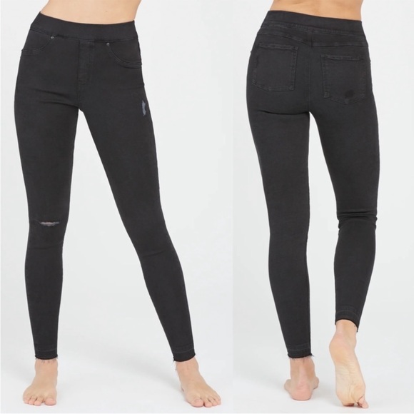Spanx Vintage Black High Rise Distressed Denim Legging Size Large NWT - Picture 1 of 11